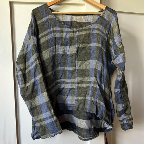 Flax Tops - REVERSIBLE FLAX linen plaid top